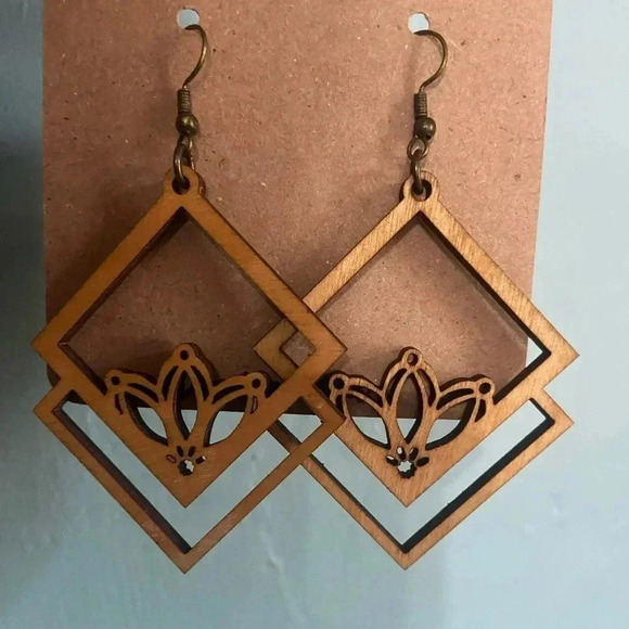 Handcrafted Geometric Wooden Earrings - Picture 3 of 4